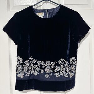 Talbots Velvet Short-Sleeve Sequined Top - Navy